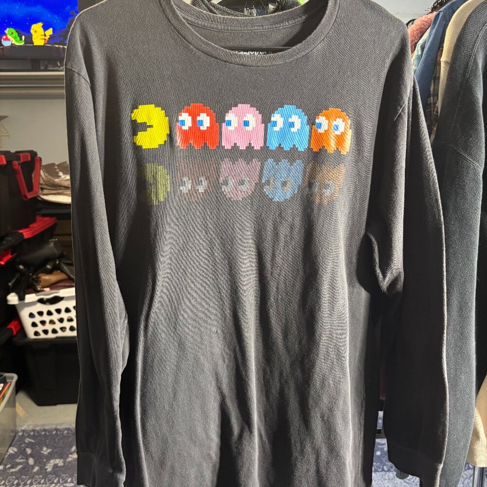 Pac-Man Long Sleeve Black Cotton Tee Shirt Unisex 2XL